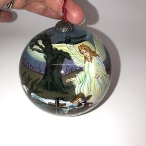 Artline Reverse Painted Glass Ornament Hand Blown Ne'Qwa Inside Painted Angel